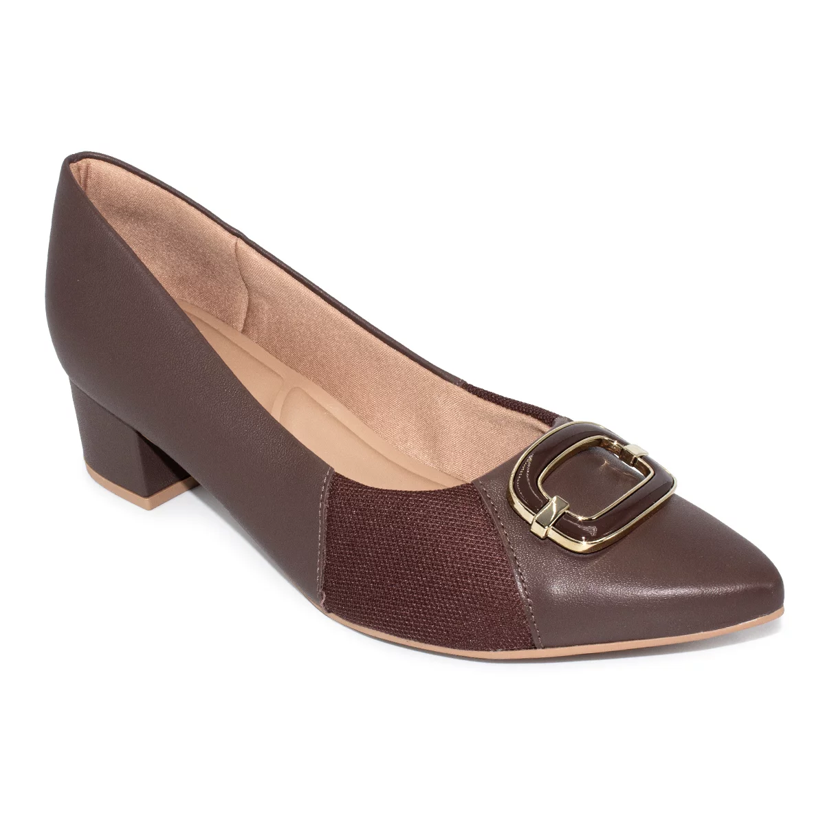 Imagem de Scarpin Usaflex Couro Salto Bloco Enfeite 