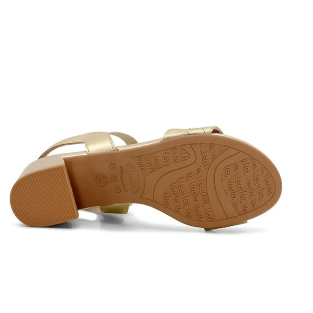 Imagem de Sandália Usaflex Salto Bloco Couro Metalizado Laser