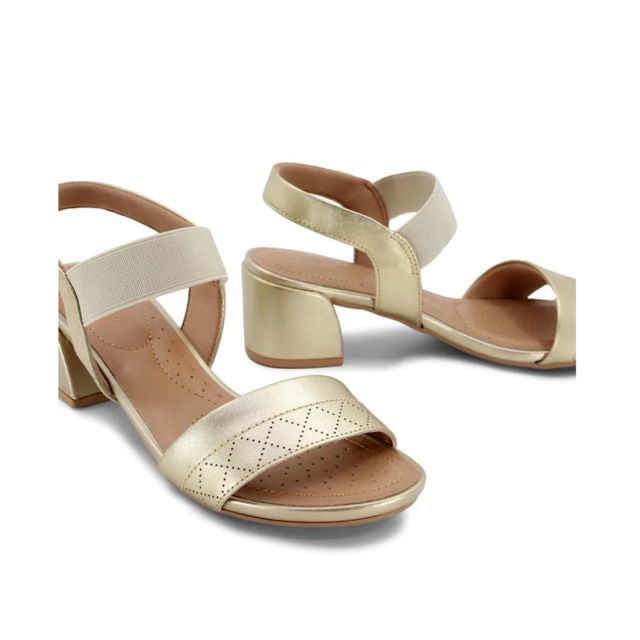 Imagem de Sandália Usaflex Salto Bloco Couro Metalizado Laser