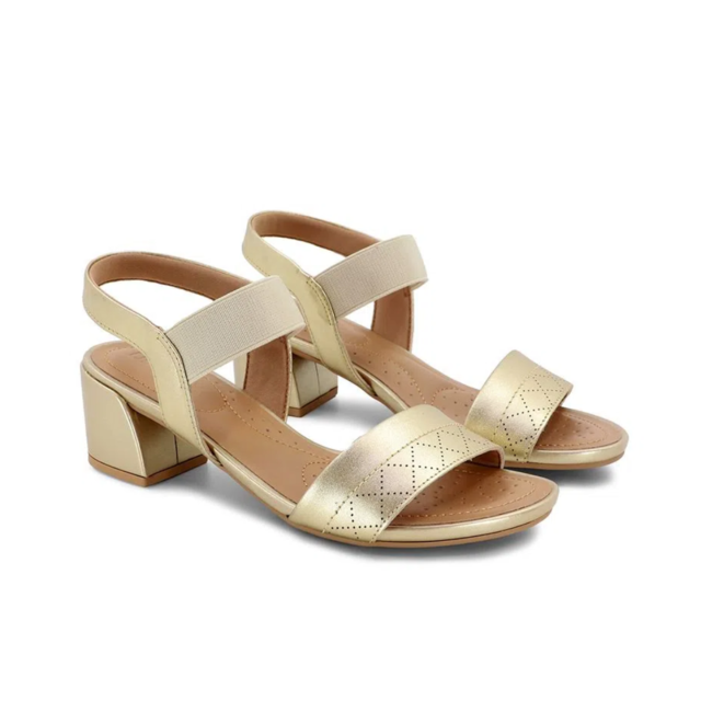 Imagem de Sandália Usaflex Salto Bloco Couro Metalizado Laser